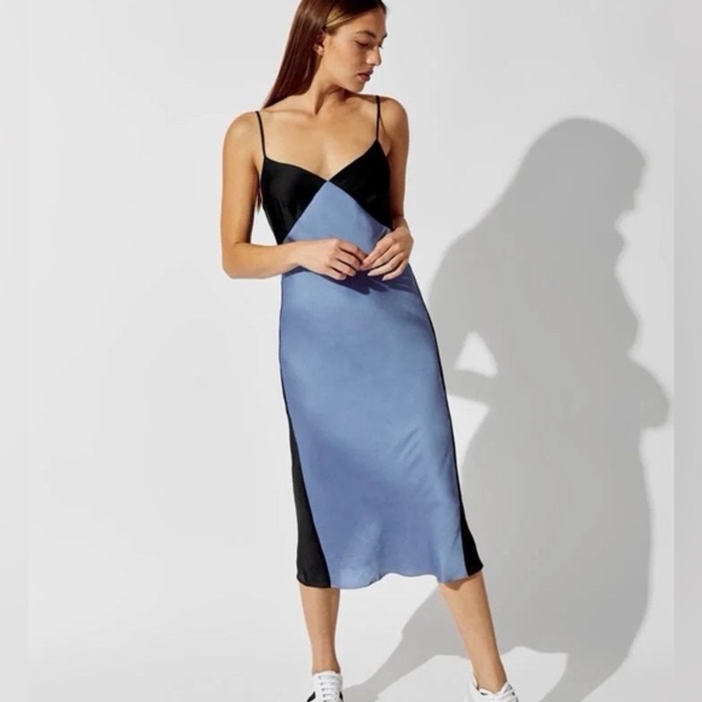 Carbon38 Black and Blue Color-block Slip Dress